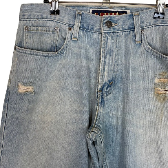 Levi’s Distressed 527 Low Boot Cut Destroyed Light Blue Wash Denim Jeans W32 L30 - Picture 11 of 16